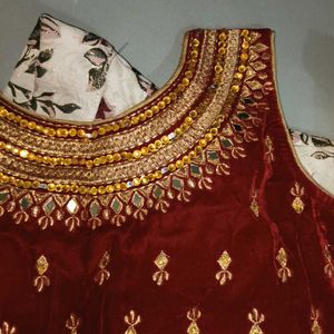 Maroon And White Shiny Lehenga