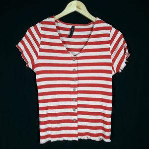 Red & Light Pink Stripes Top ( Women's )