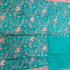 Green Silk Saree With Sequence Work