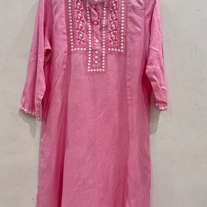 Pink Straight Embroidered Kurta