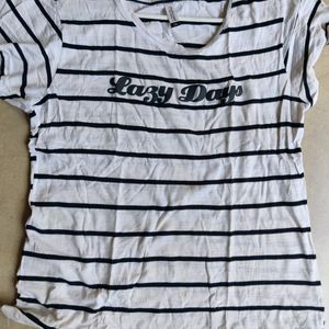 Woman's White Top With Black Strips