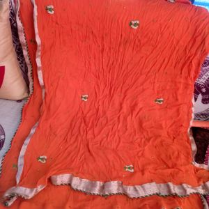 Beautiful Stone Embroided Orange Dupatta.. New