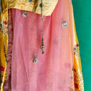 Combination Of Pink And Yellow Lehenga