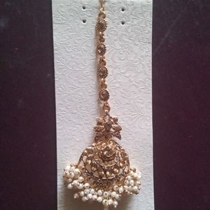 Gold Plated Pearl Beads Design Ethnic Maang Tikka