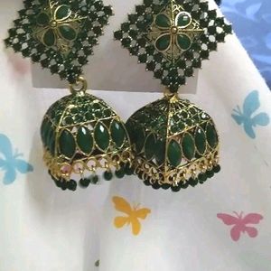 Minimal Jhumkhas Artificial Stones & Beads Gold Pl