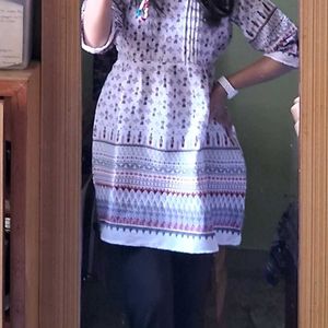 White Printed Kurti Top With Ties