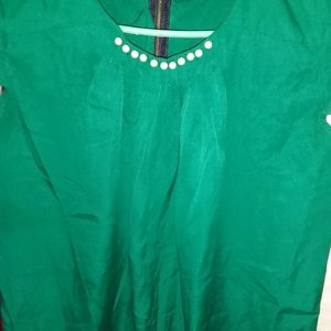 Green Colour Top With Pearl On The Neck