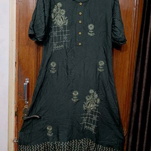 A Line Premium Quality Kurti Bottle Green Colour