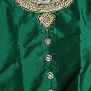 Long Green Heavy Work Kurta With Dupatta And Sleeves