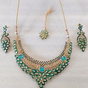 Stone-Studded Gold-Plated Necklace Set