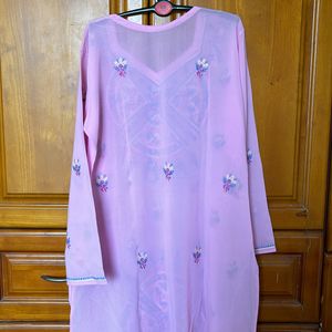 Georgette Pink Chikankari Kurta