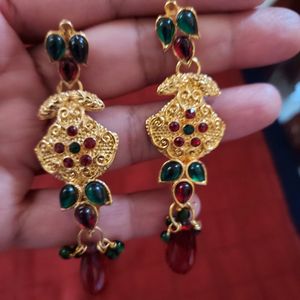 Gold Plated Green Red Pendant Necklace Set