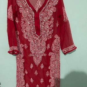 Chikankari Kurti Red