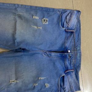 Distress Denim Mid Waist Jeans