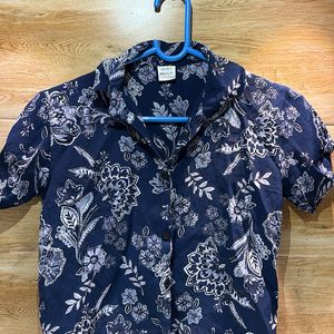 Blue Shirt with Leaf Prints