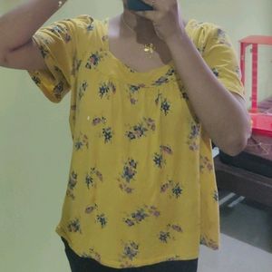 Mustard Yellow Floral Top For Women