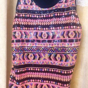 Black Tank Top With Multicolored Sequence
