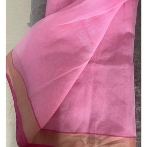 Brand New Organdy Saree In Bright Pink Colour