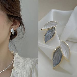 Trendy Bohemian Metal Grey Leaf Dangle Earring