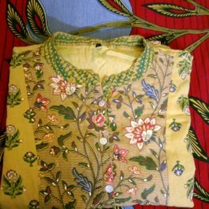 A-line Yellow Kurti For Women