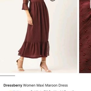 Dressberry Women Maxi Maroon With Bell Sleeve