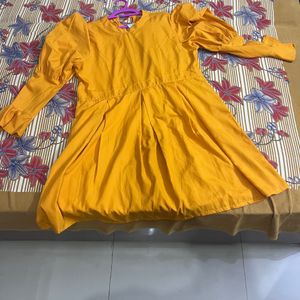 Women Yellow Solid Fit And Flare Yellow Dress