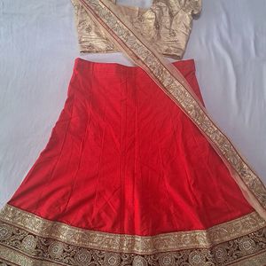 Red Broad Border Lehnga