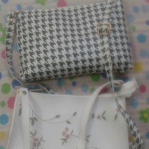 Two Embroidery White And Black Sling Bag