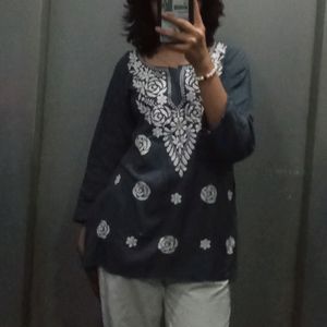 Grey Chikenkarri Short Kurta(Trending)