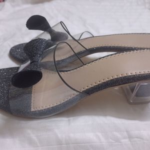 Glitter Grey Sandal With Transparent Heel