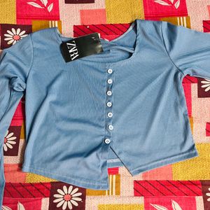 Women Sky Blue Stylish Crop Top