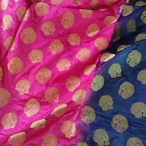 Pink And Blue Art Silk Saree For Women