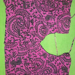 2in1ComboGreen And Pink Designed Saree WithBlouse