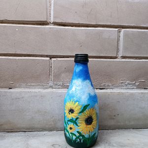 Mini Handpainted Sunflower Art On Glass Bottle