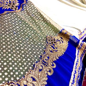 Dual Tone Navy Blue Saree With Blouse