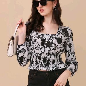 Regular Sleeves Printed Women Black Top