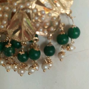 Green Pearl Leaf Earrings