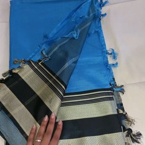 New Plain Silk Blue Saree