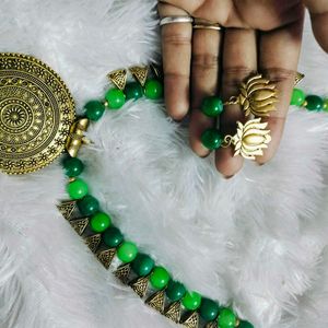 Green Necklace And Earring Set