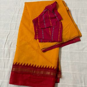 Temple Border Cotton Saree with Blouse