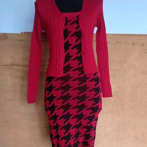 Set Of 2 Korean Checkered Dress N Sweater