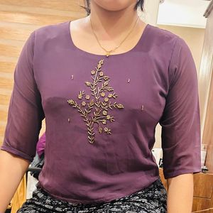 Lavender Ethnic Top With Aari Work