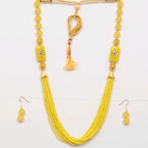 Yellow Necklace With Earrings.  Jewellery, Necklace, Chain, Earrings, Western, Beauty, Women, Jaipurjewelry, Kundanjewelry, Peacockjewellery, Forever 21, biba, Shein, Choker, Rings,