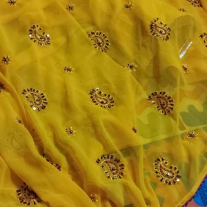 Beautiful Yellow Colour Festive Wear Saree