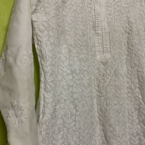 White Chikankari Kurta For Ladies