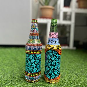 Set Of Two Rajasthani Folk Art On Glass Bottle