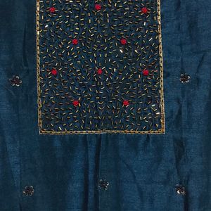 Blue Kurta With Mirror And Thread Work