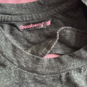 DressBerry Women Charcoal Grey Typography Printed