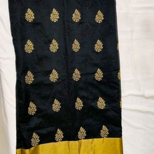 Black Cotton Chanderi Silk Saree