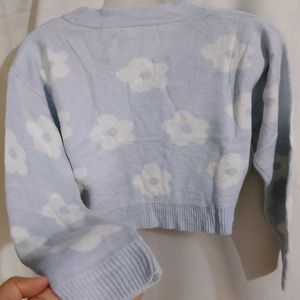 Blue Korean Short Cardigan